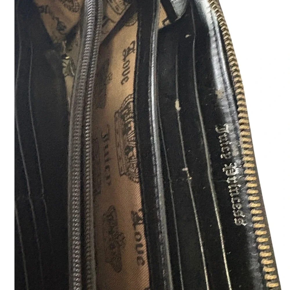 Vintage Juicy Couture Y2K Velour Zip Wallet Brown Embroidered Crown Charge It